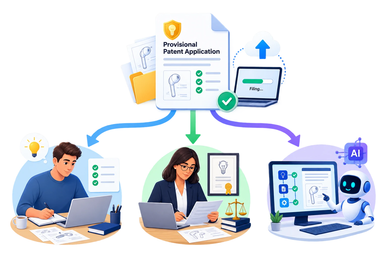 File a provisional patent application online — three approaches: DIY, patent attorney, and AI patent drafting platform